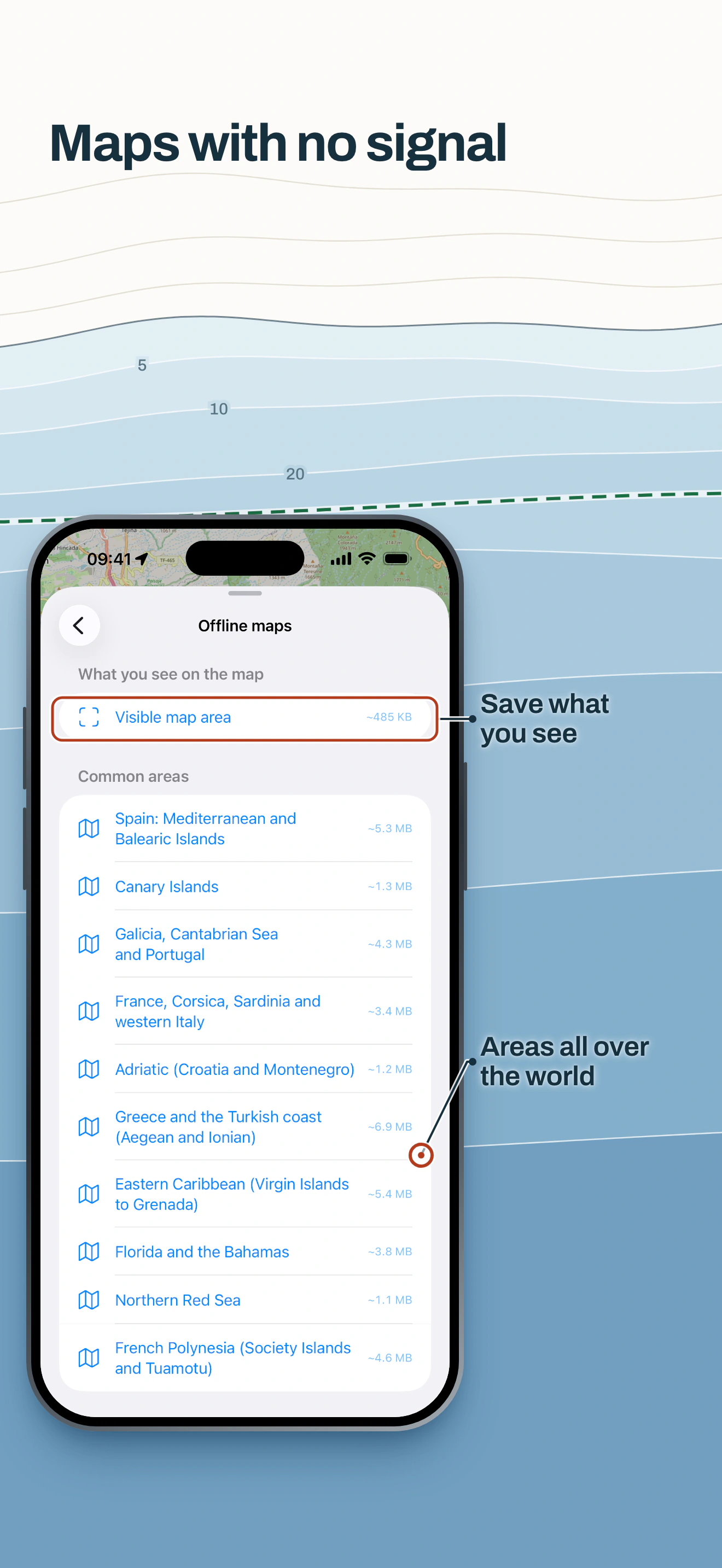Embarca offline maps: the list of areas of the world you can download and their size